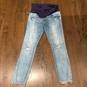 Pink blush stretch distressed maternity jeans
